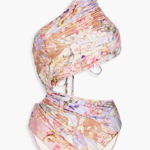 ZIMMERMANN One-Shoulder Floral-Print Swimsuit SIZE SMALL (US 4-6)